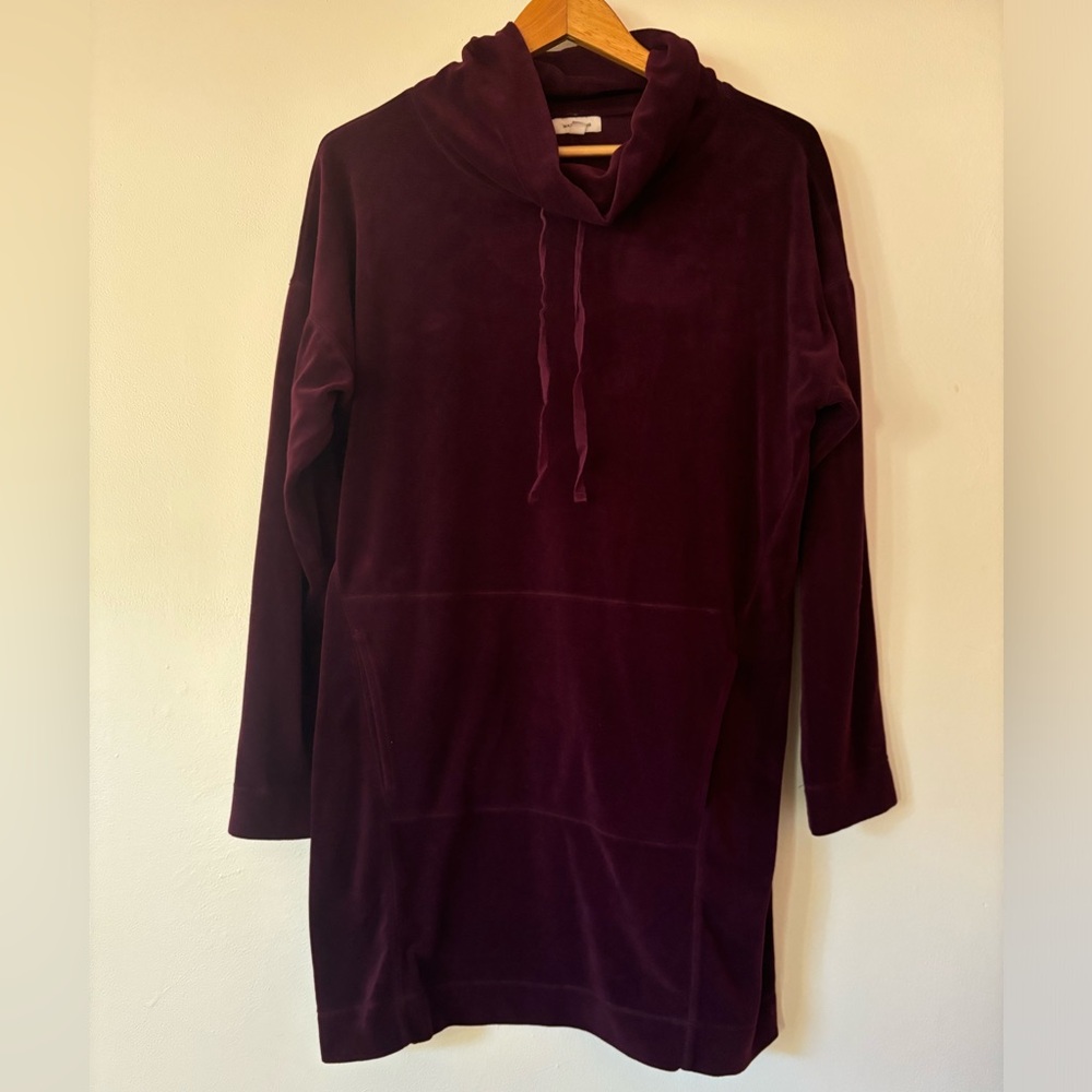 Max Studio Velour Mock Neck Drawstring Sweatshirt - Medium, Burgundy